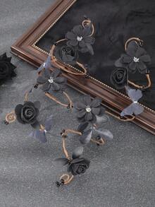 Gothic Black Rose Butterfly Floral Arm Cuffs 2Pcs Adjustable Bendable Vine Bridal Arm Wraps Dark Romantic Jewelry For Halloween Wedding Cosplay Party - Black - View 4
