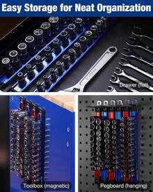 WORKPRO Magnetic Socket Organizer, 3/8" Drive Aluminum Alloy Socket Holder With 10PC Removable Socket Clips For Quick Customization, Socket Rail For Tool Box Drawer (Sockets Not Included) - ColorD - View 8