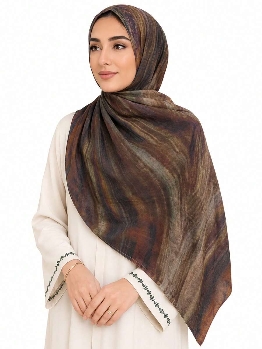 1 pièce Foulard hijab imprimé marbre fluide abstrait pour femmes, foulard léger et doux avec sensation de rayonne, bords doublement cousus, châle enveloppant - 20# - Voir 1
