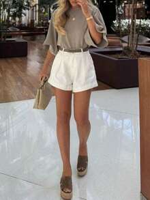 2026 Spring/Summer Crew Neck Oversized Fit Casual Fashion Lazy Minimalist Versatile Knit Sweater Knit Fabric Home Daily Sports College Street, Breathable - Light Khaki - View 5