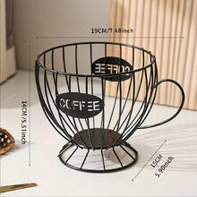 1 pieza Estante de almacenamiento de cápsulas de café de metal, Cesta de almacenamiento de cápsulas de café de alambre, Estante de almacenamiento de cápsulas de espresso, Adecuado para cocina del hogar, cafetería, hotel (forma de taza de té) - Multicolor - Ver 6
