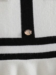 Young Girl Color Block Knit Dress, Autumn/Winter Korean Style Chic - Apricot - View 5