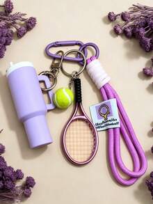 1 Set Gantungan Kunci Berbentuk Cangkir dan Raket Tenis dengan Rantai yang Dapat Dilepas - Sempurna untuk Menyimpan Lip Gloss - Gantungan Kunci Lipstik - Gantungan Kunci Wadah Lipstik - Kotak Penyimpanan Lip Balm - Seri Olahraga Modis, Gantungan Kunci Unik, Dekorasi Tas, Gantungan Ponsel - MultiWarna - View 1