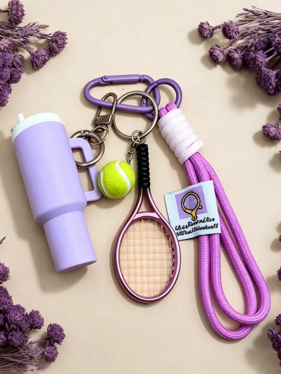 1 Set Gantungan Kunci Berbentuk Cangkir dan Raket Tenis dengan Rantai yang Dapat Dilepas - Sempurna untuk Menyimpan Lip Gloss - Gantungan Kunci Lipstik - Gantungan Kunci Wadah Lipstik - Kotak Penyimpanan Lip Balm - Seri Olahraga Modis, Gantungan Kunci Unik, Dekorasi Tas, Gantungan Ponsel - MultiWarna - View 1