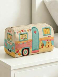 Campus Style Beach Bus Pattern Pencil Case/Stationery Storage Bag - Multi-Functional Large Capacity Design, Can Be Used To Store Office Supplies, Creative Multi-Functional Pencil Box Or Portable Travel Makeup Bag, Suitable For Students And Adults Daily Use, Meets Stationery Storage, Daily Organization, Overnight Travel, Vacation And Gym Storage Needs, Essential Dorm Room Item For Back To School (2D Pattern, Not Embroidered) - Multicolor - View 7
