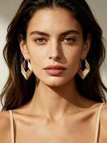 YUNCHUN 1 Pair Gold Stainless Steel Bohemian Rhombus Multi-Layer Earrings, Festive Geometric Ear Jewelry - Gold - View 5