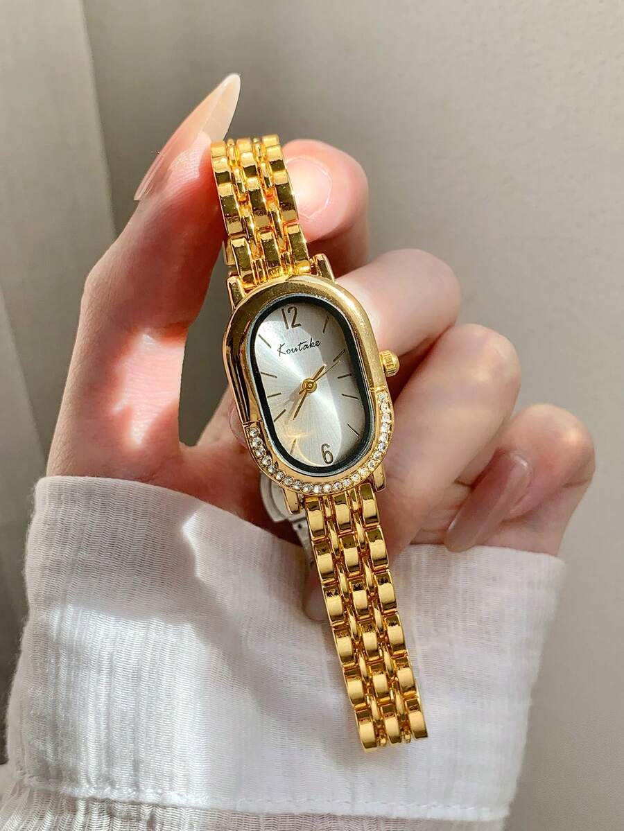 金色橢圓形女款石英手錶，時尚優雅設計，適合日常佩戴，生日與畢業禮物 - 金色 - 查看 1
