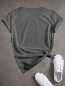 Casual Short-Sleeve Crew Neck T-Shirt Featuring A  Colada Print, Perfect For Spring And Summer, Designed For Women - Black - View 6
