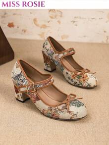 [MISS ROSIE]Women's Shoes,  Elegant Mary Jane Heels: Round Toe, Hollow T-Strap, Thick Heel, Perfect For Parties, Weddings, Business & Trips. - 棕色 - 查看 5