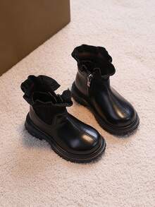 1 Pair Girls' Autumn/Winter Outdoor Fashion Black Boots, Versatile Style - Black - View 4