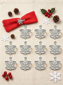 Christmas Napkin Rings, Christmas Table Decor, 2-50pcs Elegant Christmas Tree Napkin Rings, Green Christmas Tree Napkin Rings, Suitable For Birthday, Farmhouse, Wedding, Thanksgiving, Perfect For Buffet Table Decoration - Multicolor - View 5