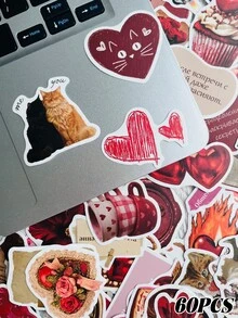 60Pcs Heartbeat Retro Stickers Fashion Personalized Creative DIY Fine Decorative Stickers Scrapbook Laptop Luggage Guitar Water Cup Phone Case Popular Decals - Mix - View 2