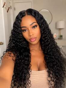 ARABELLA 13x6 Glueless Lace Front Wave Water Ripple Natural Black 100% Human Hair Wig, With Drawstring, Pre-Cut Lace, Pre-Plucked Natural Hairline, 180%/200% Density, 18-30 Inches, Free Parting, Suitable For Women Beginners - SNatural - View 2