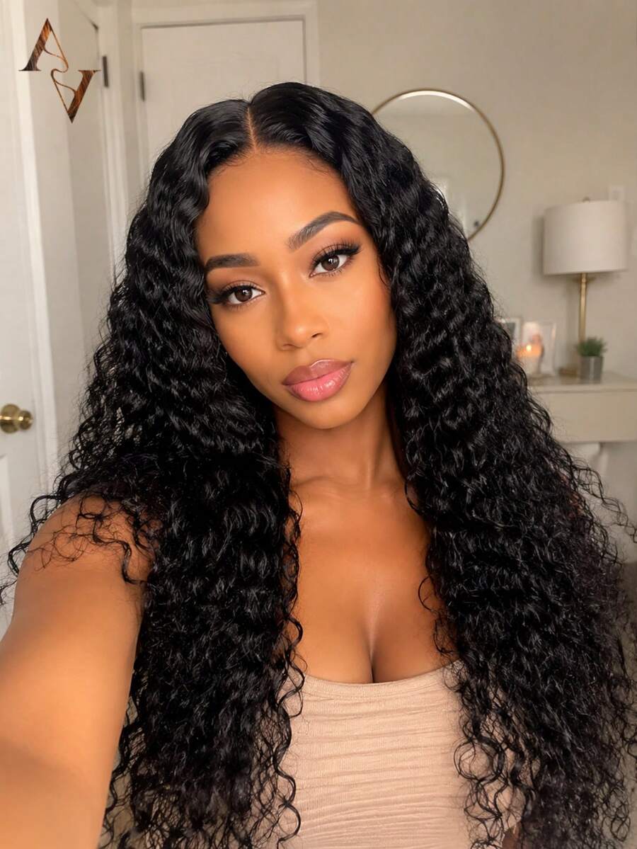 ARABELLA 13x6 Glueless Lace Front Wave Water Ripple Natural Black 100% Human Hair Wig, With Drawstring, Pre-Cut Lace, Pre-Plucked Natural Hairline, 180%/200% Density, 18-30 Inches, Free Parting, Suitable For Women Beginners