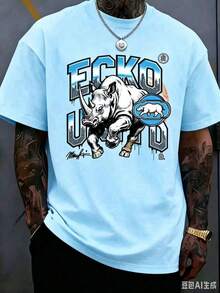 The Iconic ECKO Unltd Graphic Features A Bold Rhino Emblem With Urban Camouflage Lettering Symbolizing Strength Individuality Urban Culture   220g - 淺藍色2 - 查看 3