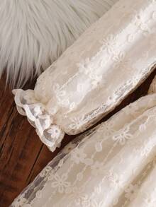 Young Girl Casual Fashion Peter Pan Collar Long Sleeve Lace Dress For Party Spring Autumn Winter - Beige - View 4