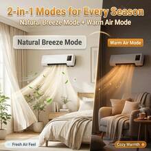 1200W Wall Mounted PTC Ceramic Space Heater With Fan-Only Natural Breeze Mode, Warm Air Heater & Room-Temperature Air Circulator, Remote Control, LED Display, Timer, Adjustable Thermostat, Space Saving For Bedroom, Dorm, Office - White - View 6