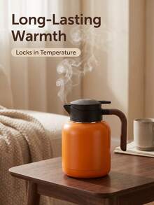 1.5L Insulated Thermal Coffee Carafe, Large Capacity Stainless Steel Tea Pot With Wooden Handle For Home Office Daily Use - Multicolor - View 8