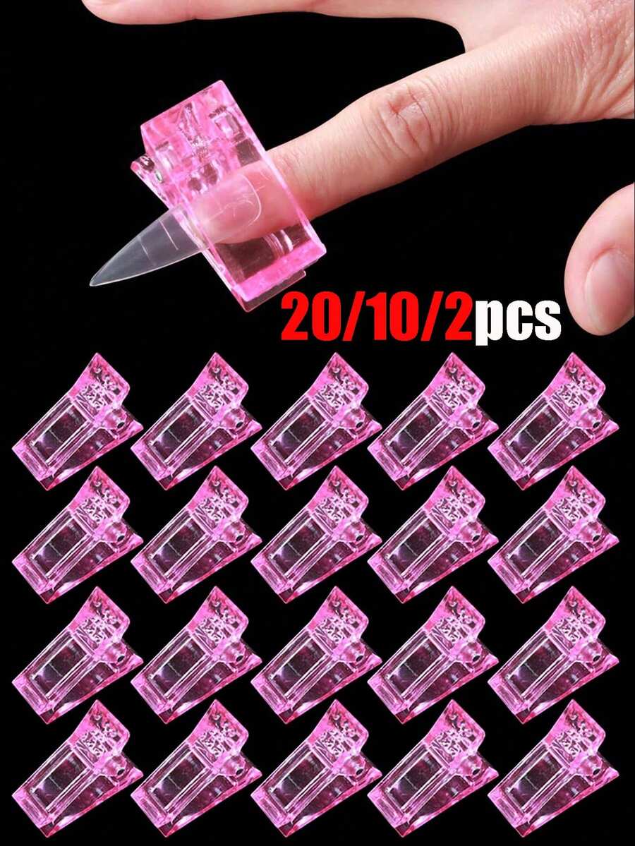 20/10/2pcs Pink Nail Extension Clips, UV Gel Nail Clips, Crystal Nail Extension Clips, Quickly Create Poly Gel Nail Molds, Suitable For Nail Salons And DIY Nails. Nail Tools/Nail Extension Clips. - Pink - View 1