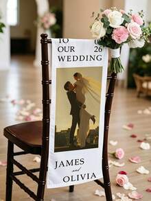 Custom Wedding Chair Decor Banner - Personalized Photo/Text, Suitable For Wedding Arch, Guest Chairs, Lawn, Garden, Living Room, Birthday Party, Made Of Durable Polyester Fabric, Exquisite Design - Multicolor - View 7