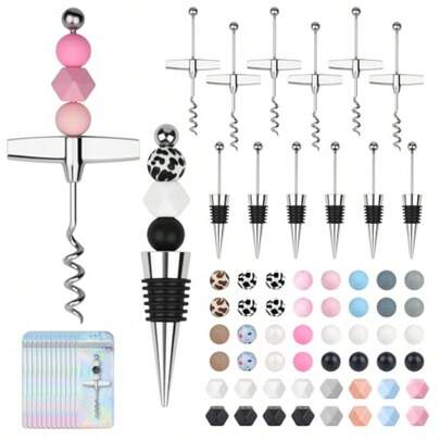 Limited-Time Special Offer 60 Pcs Beadable Wine Stoppers Kit Alloy Wine Stopper For Stoppers Silicone Beading Accessories Bottles Decorative Beaded Reusable Bottle Opener For Wedding Bar And Diy Wine Bottle Stopper