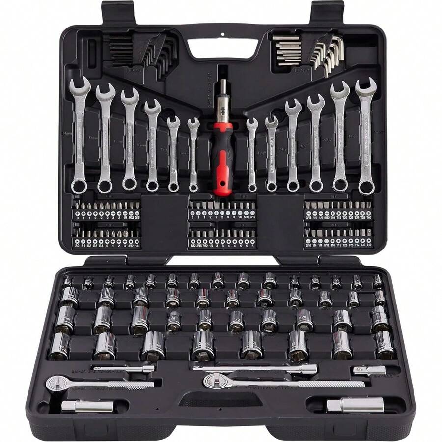 115/46pcs Socket Set With Ratchet Wrench - Interchangeable Mechanical Operation, Durable Torque Wrench Set For Car, Bicycle, Motorcycle Repair And Home Maintenance, With Carrying Case - Multicolor - View 1