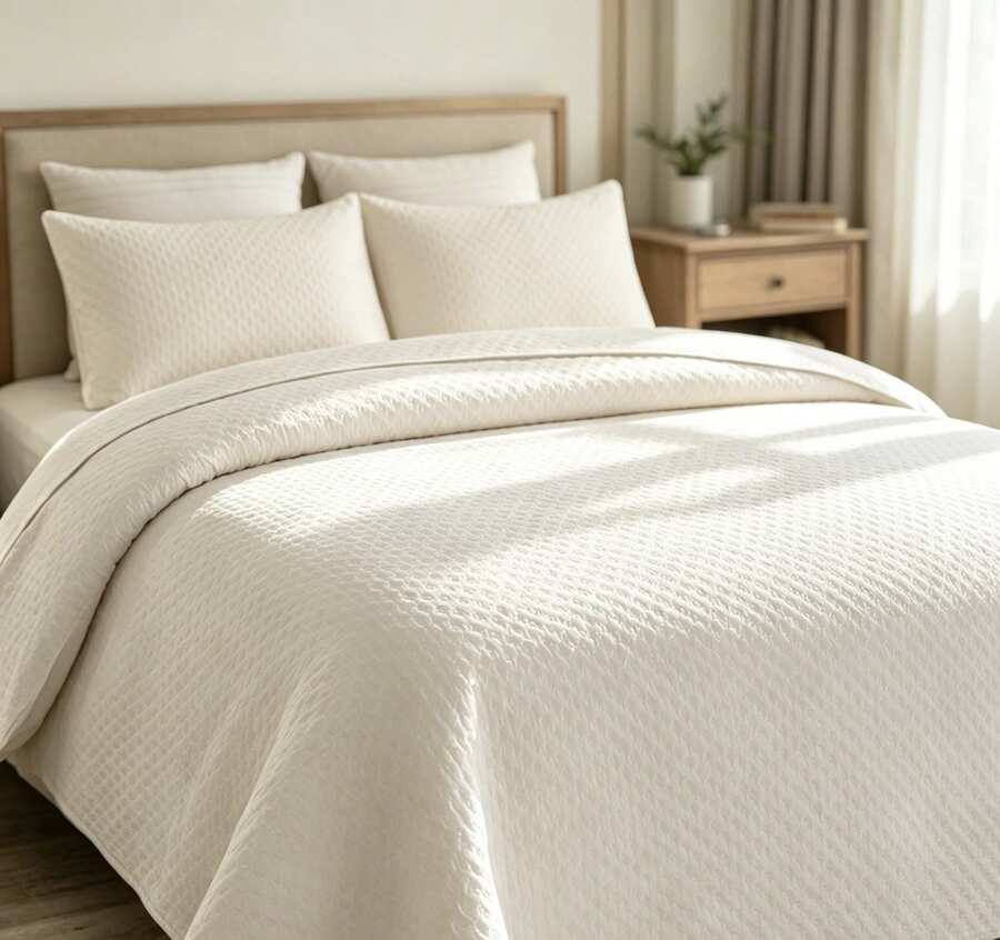 Colcha Bouti Color Liso Cubrecama Acolchada con Fundas de Almohada, Disponible en 4 Medidas para Camas90/105/135/150cm, Transpirable, Ligero y Suave - Beis - Ver 1