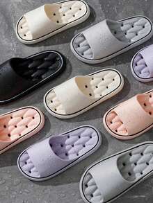 1 Pair One-Piece Molded Hollow Out Waterproof Quick-Dry Quiet Anti-Slip Bathroom Slippers - Slippers - View 6