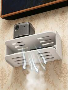 No-Drill Wall-Mounted WiFi Router Modem Double-Layer Floating Storage Rack, Heat Dissipation Ventilated Wall Storage Shelf, Suitable For Bedroom And Living Room, Heavy-Duty Cable Management Rack, Compatible With Router, Projector, Streaming Box, Dual Installation Kit TV Top Device Storage Tray - Wall-mounted - View 11
