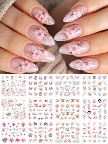 SWEET TREND Adesivos de Arte de Unhas com Transferência de Água Floral em 2 Cores, 24 Estilos Incluindo Rosa, Flor de Pêssego, Flor de Cerejeira, Padrões de Borboleta, Adesivos de Decoração de Unhas DIY, Acessórios de Arte de Unhas - Multicolorido - Visão 9