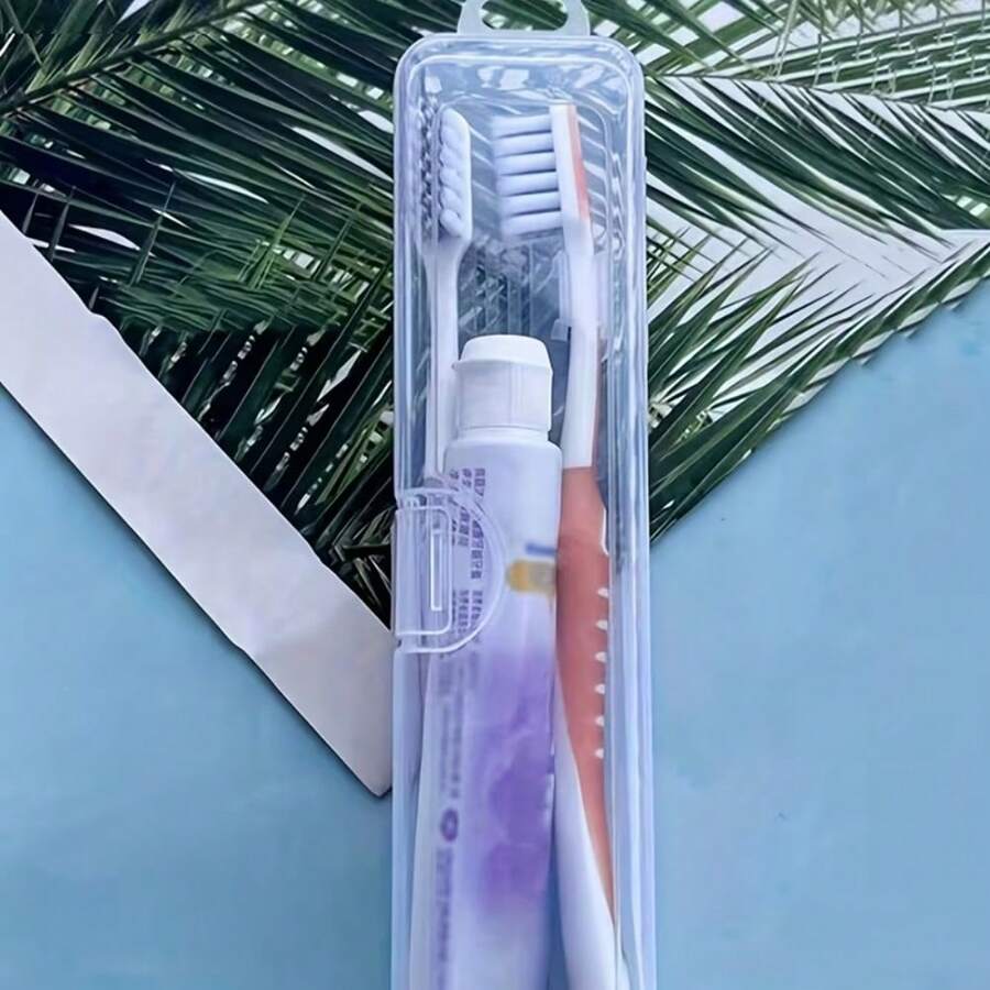 1pc Transparent Portable Toothbrush & Toothpaste Storage Box, Leak-Proof Travel Toothbrush Holder, Compact Multifunctional, Suitable For Bathroom, Camping, Business Travel, Makeup Brushes, Toothbrushes And Other Essentials - Clear - View 1