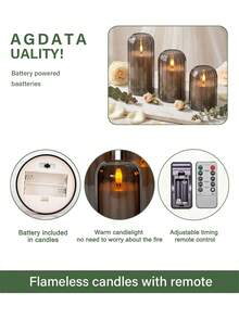3pcs Flameless Candle Lights With Timer Remote Control, Battery Operated Warm Candle, Suitable For Halloween, Christmas, Valentine's Day, Gift, Birthday, Proposal, Wedding, Party, Dining Table - Gray-warm Light - View 10