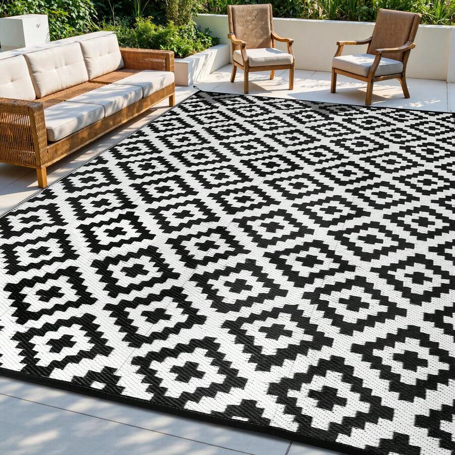 EDIMENS Large Outdoor Rug, Outdoor Mat Anti-Slip Carpet, Garden Rugs UV Resistant Garden Mat For Patio, Easy Cleaning Patio Rug For Camping, Deck, Beach, Picnic - B - View 1