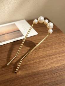 1pc French Pearl Metal U-Shaped Hair Pin, Versatile Back-Of-Head Bun Holder For Women, Daily, Wedding, Banquet Hair Accessory - Multicolor - View 4