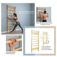 [Free Shipping] Gymnastics Wood Stall Bar, Multi-Use Swedish Ladder- Wall Mounted Pull Up Bar-Physical Therapy For Stretching And Various Exercises,Indoor Home Gym Workout Yoga-XY869461 - Multicolor - View 5