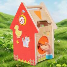 Juguete de emparejamiento de casa de granja de madera portátil para niños, juego de emparejamiento de colores, formas y animales, adecuado para niños y niñas de 2 años en adelante para el entrenamiento de habilidades motoras finas, juguete de juego interactivo - Multicolor - Ver 7