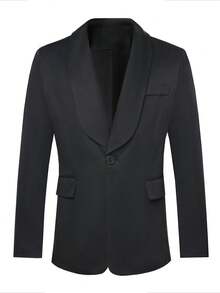 Men's 2-Piece Lightweight Suit Set, Solid Color Double-Breasted Black Blazer And Pants, Suitable For Professional Formal Wear, Office Commute, Wedding, Party, Banquet, Valentine's Day Gift - Black - View 6