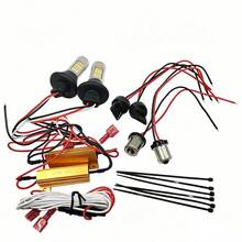 7440 1156 BA15S P21W Dual Color LED Brake & Turn Signal Light Bulbs, Complete Retrofit Kit With 50W Load Resistors, Error-Free Operation, OE Plug & Play Extension Harness Adapter - White/Amber - View 11