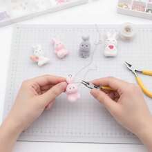3/5pcs 3D Flocking Bunny Rabbit Charms White Pink Gray Rabbit Pendants With Carrot Heart DIY Bracelet Necklace Earring Jewelry Making Accessories - Multicolor - View 6
