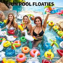 1 pieza Portavasos inflable con forma de dibujos animados para piscina, soporte flotante para bebidas con diseños de flamenco, sandía, limón y piña, soporte para vasos de agua para playa, vacaciones, aguas termales y baño, accesorio fotográfico para ambiente de fiesta de piscina de verano - Multicolor - Ver 1
