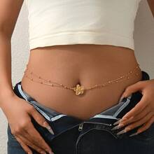 1pc Fashion Sexy Bohemian Style Luxury Double Layer Floral Waist Chain, Adjustable, Suitable For Daily Wear, Party, Dance, Beach, Bikini Body Accessory - Multicolor - View 3
