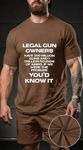 Camiseta de manga corta holgada con estampado de propietarios legales de armas, cómoda y casual, transpirable para verano, talla grande, para hombre y - Caqui - Ver 1
