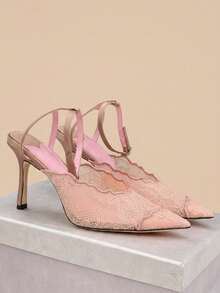Red Yellow Green Blue Gradient Rainbow Colorblock Pointed Toe Low Vamp Ultra Thin Heel Sexy High Heel Pumps Basic Style - Pink - View 2