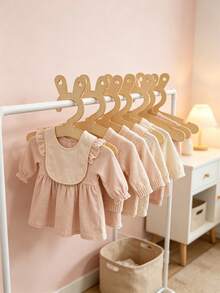 5 buah Gantungan Baju Bayi Kayu dengan Desain Telinga Kelinci, Bentuk Hati Berongga, Sudut Bulat Anti Selip, Dekorasi Kamar Bayi dan Penyimpanan Pakaian Bayi Hemat Ruang - Aprikot - View 4