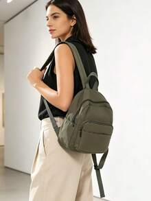 Mochila mini de nylon ligera para mujer, mochila pequeña casual con múltiples compartimentos, mochila versátil para ir al trabajo y viajar, estilo universitario para computadora - Verde - Ver 9