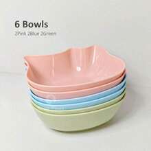 6Pcs Cat Bowls - Kitten Puppy Food Water Bowls, Multi-Purpose PP Plastic Pet Dish For Cats/Dogs/Small Animals, Pet Feeding And Water Bowl,Cute Design,Blue Pink Green. - Multicolor - View 1