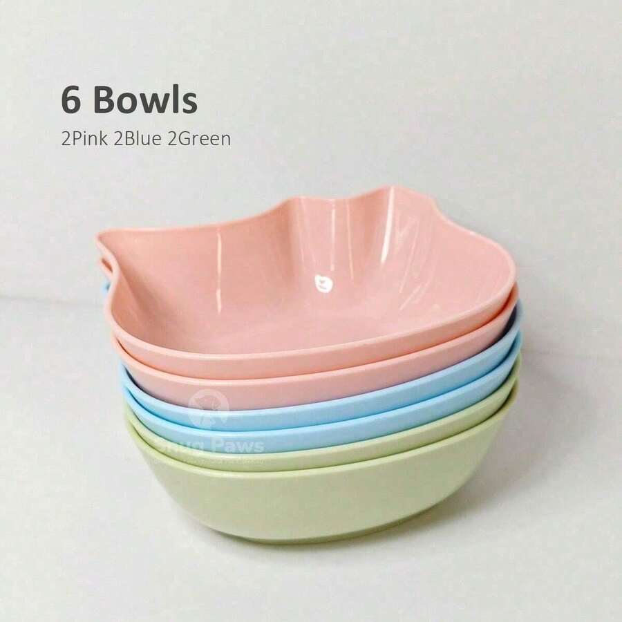 6Pcs Cat Bowls - Kitten Puppy Food Water Bowls, Multi-Purpose PP Plastic Pet Dish For Cats/Dogs/Small Animals, Pet Feeding And Water Bowl,Cute Design,Blue Pink Green. - Multicolor - View 1