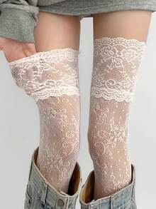 1 Pair Floral Pattern Over-The-Knee Socks, Patterned Design To Match Skirts, Elastic And Comfortable, Party Holiday Gift - Multicolor - View 13