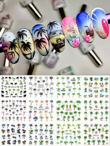 SWEET TREND 2 Large Summer Marine Animal Tropical Plant Design Water Transfer Nail Sticker, Beach Coconut Tree, Leaves And Turtles, Shells, Seahorse Design DIY Nail Art Sticker, Marine Life Sticker Watermark Slider Nail Art Decoration DIY Nail Supplies - Multicolor - View 5