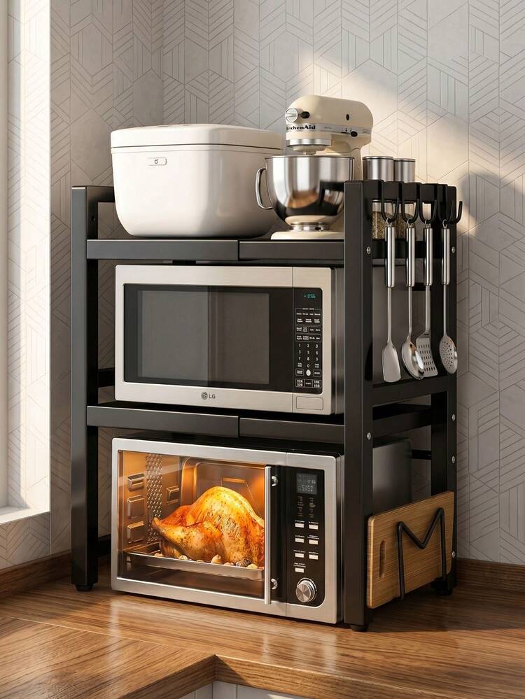 Super life A Two- Or Three-Tier Microwave Oven Rack, Microwave Oven Support, Adjustable Shelf With Hooks, Microwave Oven Rack With Storage Function, Countertop Microwave Oven Rack, Suitable For Kitchens And Living Rooms. - Multi-story - View 1
